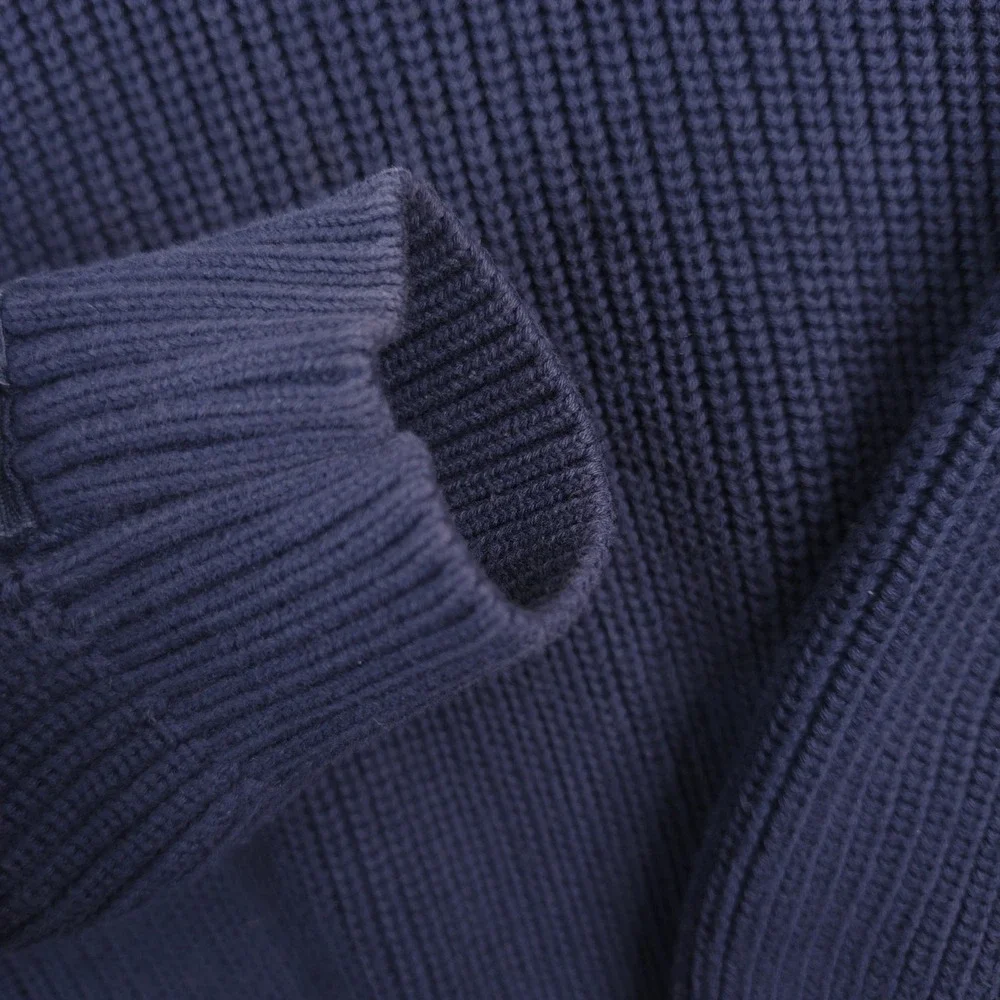 LL Bean XXL Tall Blue Cotton Shawl Neck Pullover Sweater Rib Knit Elbow Patches